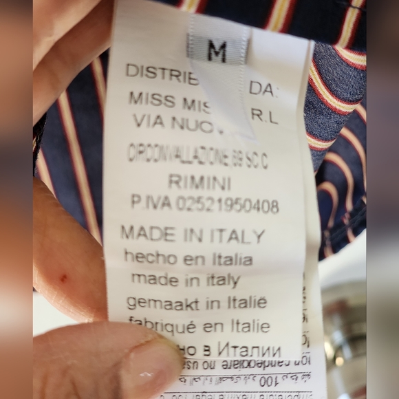 Miss Miss Striped Blouse Size M Navy Blue Maroon Cream - Picture 7 of 8